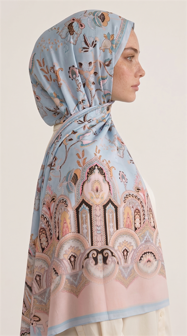 ALYA ETNİK DESENLİ COTTON ŞAL - MAVİ / SOMON