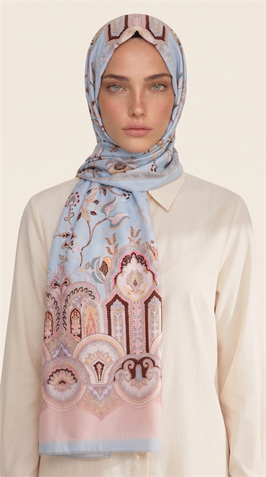 Karaca EşarpCOTTON ŞAL ALYA ETNİK DESENLİ COTTON ŞAL - MAVİ / SOMON