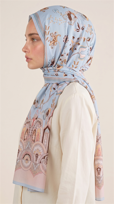 ALYA ETNİK DESENLİ COTTON ŞAL - MAVİ / SOMON