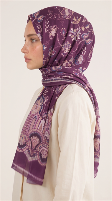 ALYA ETNİK DESENLİ COTTON ŞAL - MOR