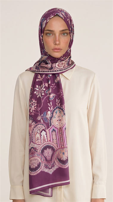 ALYA ETNİK DESENLİ COTTON ŞAL - MOR