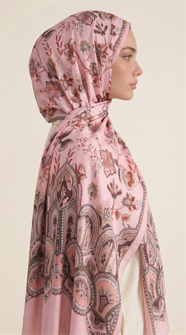 ALYA ETNİK DESENLİ COTTON ŞAL - PEMBE / KAHVERENGİ