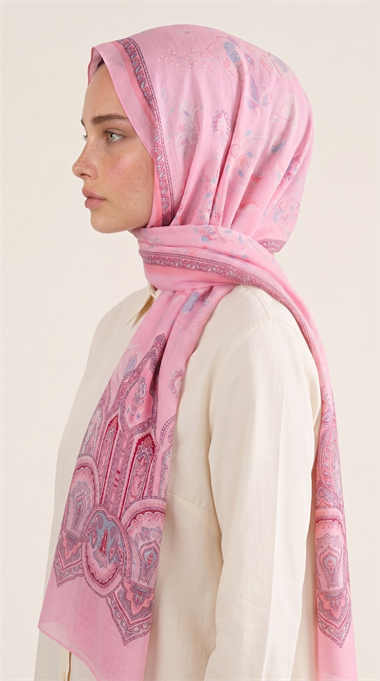 Karaca EşarpCOTTON ŞAL ALYA ETNİK DESENLİ COTTON ŞAL - PEMBE
