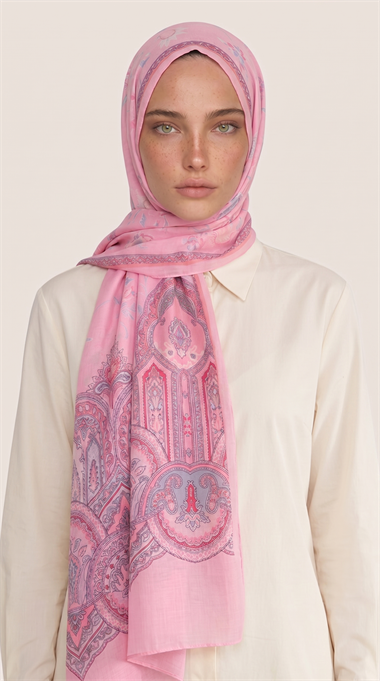 ALYA ETNİK DESENLİ COTTON ŞAL - PEMBE