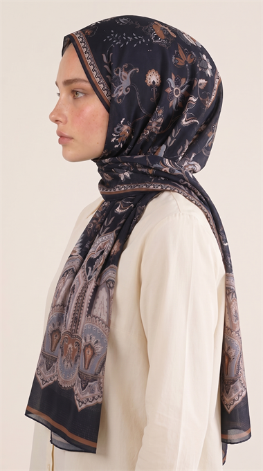 ALYA ETNİK DESENLİ COTTON ŞAL -SİYAH / KAHVERENGİ