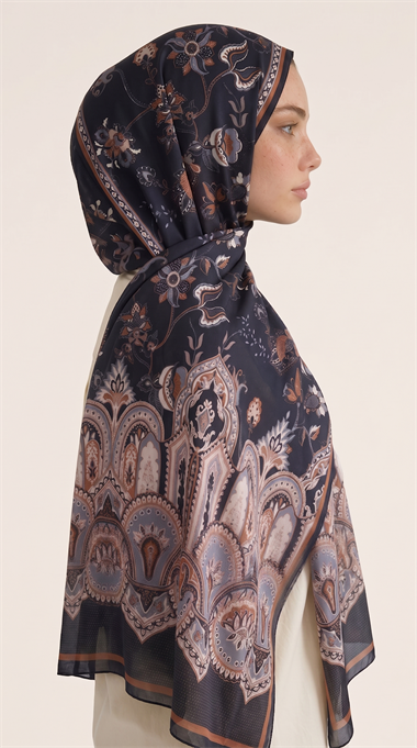 Karaca EşarpCOTTON ŞAL ALYA ETNİK DESENLİ COTTON ŞAL -SİYAH / KAHVERENGİ
