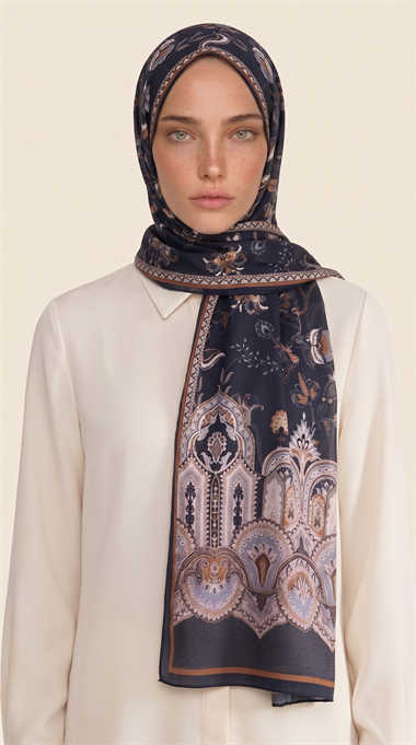 ALYA ETNİK DESENLİ COTTON ŞAL -SİYAH / KAHVERENGİ