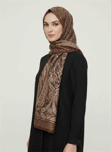 ARİA DESENLİ COTTON ŞAL - KAHVERENGİ