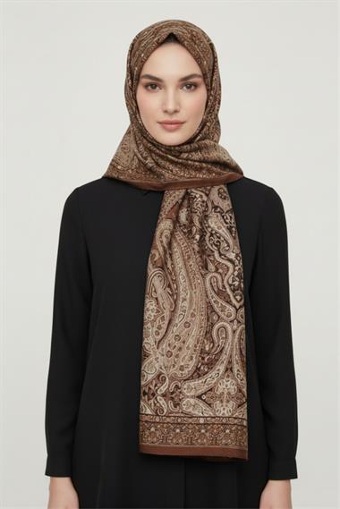 ARİA DESENLİ COTTON ŞAL - KAHVERENGİ