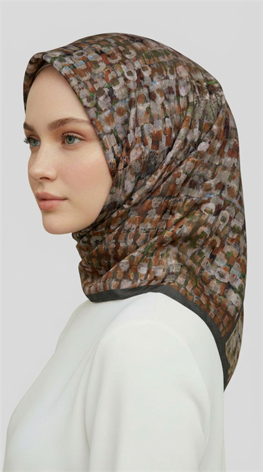 CANVAS DESENLİ RAYON EŞARP - HAKİ / KREM 