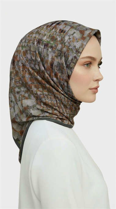 CANVAS DESENLİ RAYON EŞARP - HAKİ / KREM 