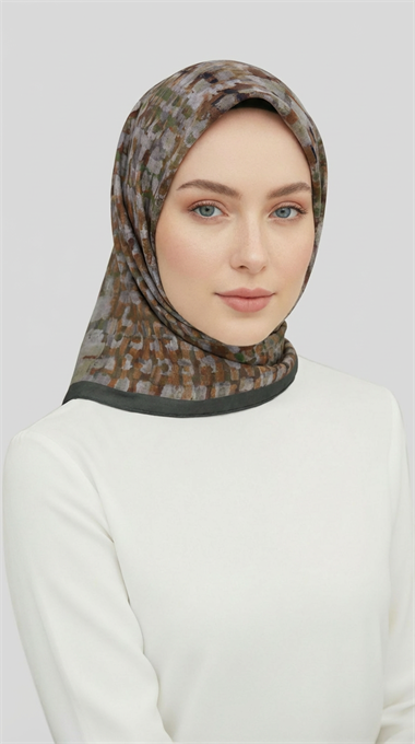 CANVAS DESENLİ RAYON EŞARP - HAKİ / KREM 