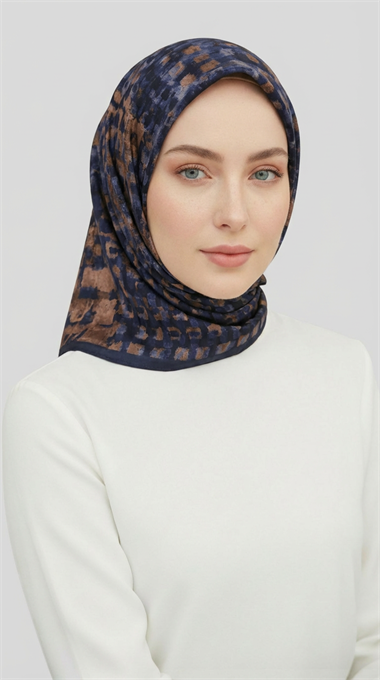 CANVAS DESENLİ RAYON EŞARP - LACİVERT / BEJ