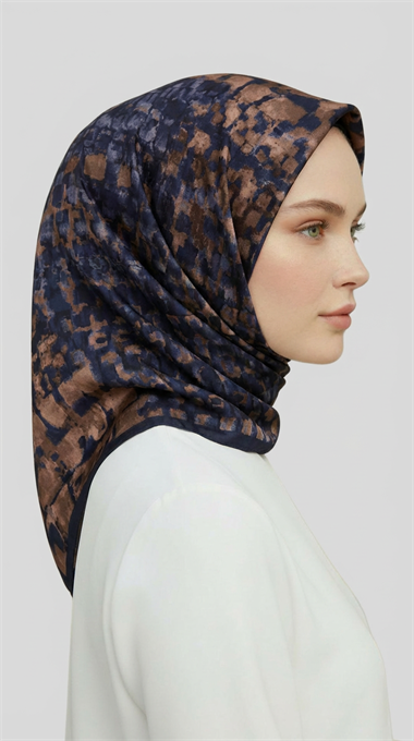 CANVAS DESENLİ RAYON EŞARP - LACİVERT / BEJ