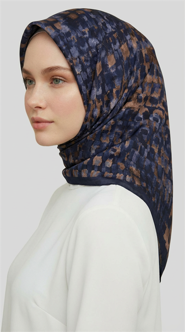 CANVAS DESENLİ RAYON EŞARP - LACİVERT / BEJ