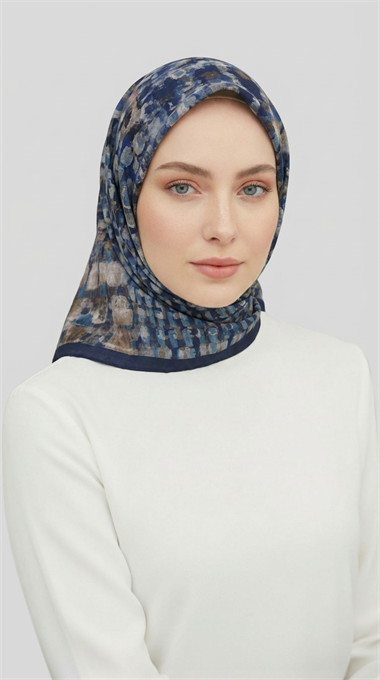 CANVAS DESENLİ RAYON EŞARP - LACİVERT 