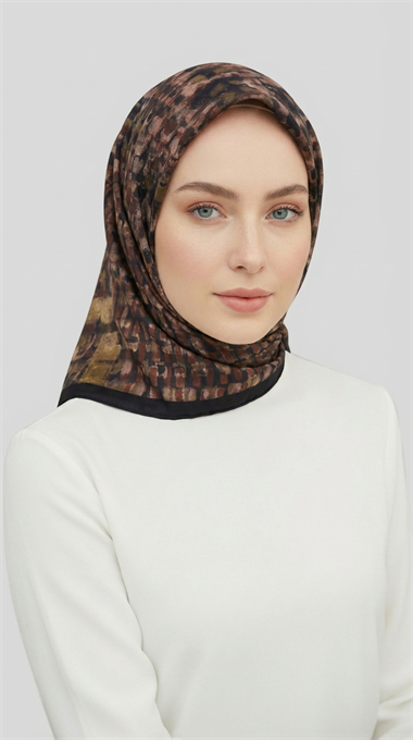 CANVAS DESENLİ RAYON EŞARP - SİYAH / BEJ