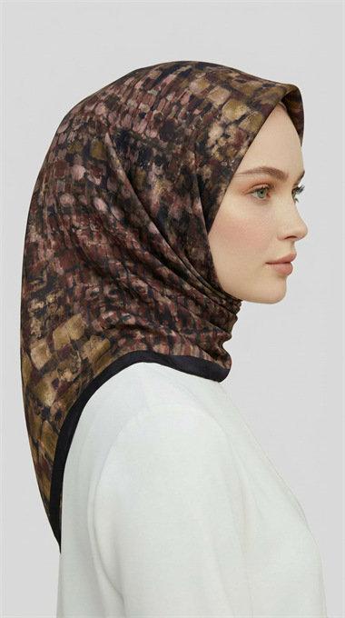 CANVAS DESENLİ RAYON EŞARP - SİYAH / BEJ