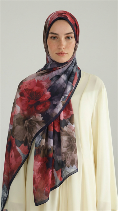 ÇİÇEK DESENLİ COTTON ŞAL - BORDO / BEJ
