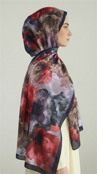 ÇİÇEK DESENLİ COTTON ŞAL - BORDO / BEJ