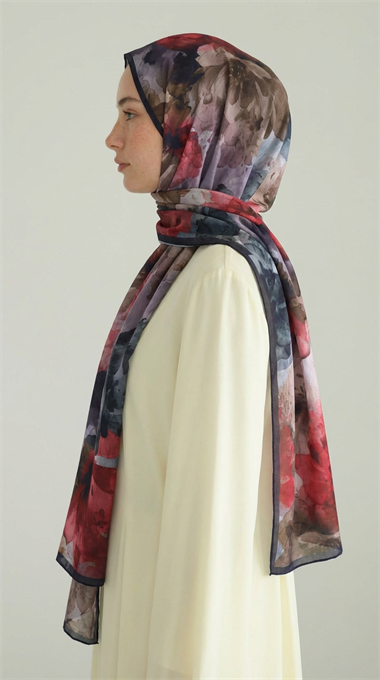 ÇİÇEK DESENLİ COTTON ŞAL - BORDO / BEJ
