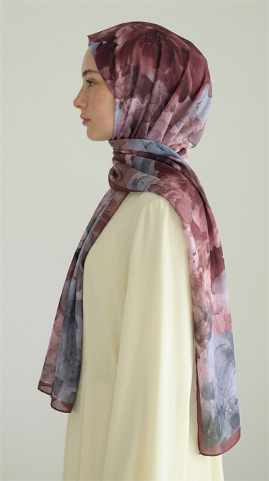 ÇİÇEK DESENLİ COTTON ŞAL - GÜL KURUSU / BEJ
