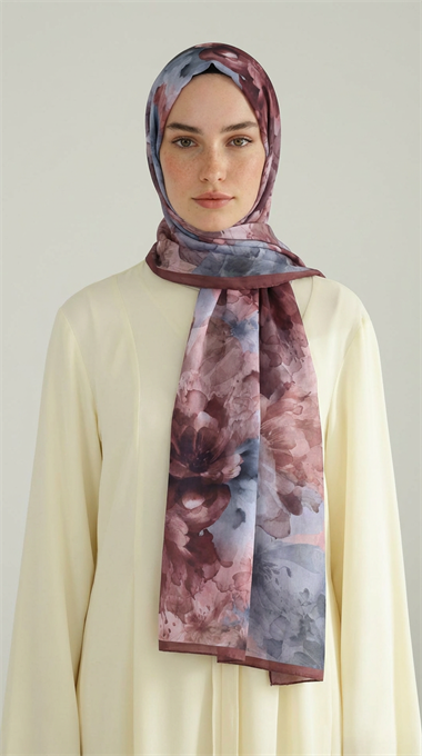 ÇİÇEK DESENLİ COTTON ŞAL - GÜL KURUSU / BEJ