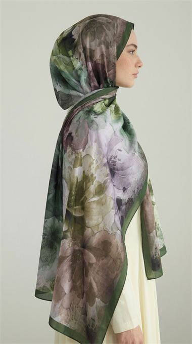 ÇİÇEK DESENLİ COTTON ŞAL - HAKİ