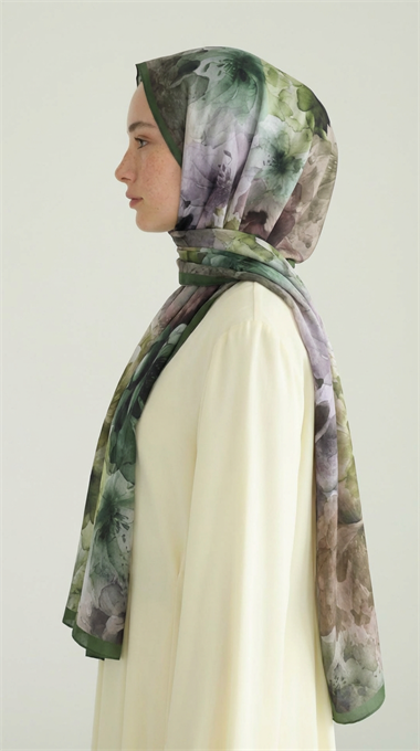 ÇİÇEK DESENLİ COTTON ŞAL - HAKİ