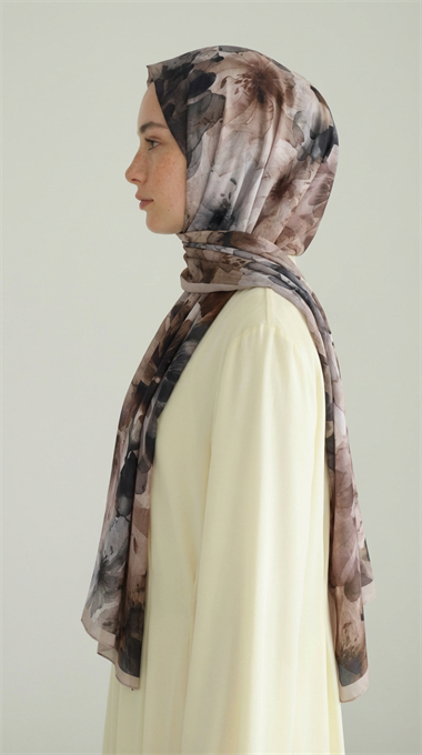 ÇİÇEK DESENLİ COTTON ŞAL -KAHVERENGİ / BEJ