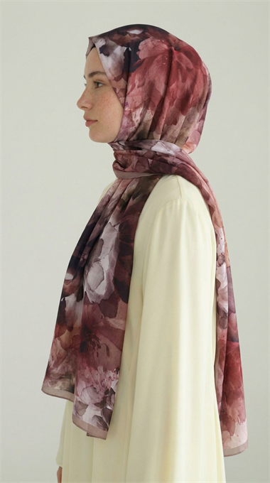 ÇİÇEK DESENLİ COTTON ŞAL - KAHVERENGİ / BEJ