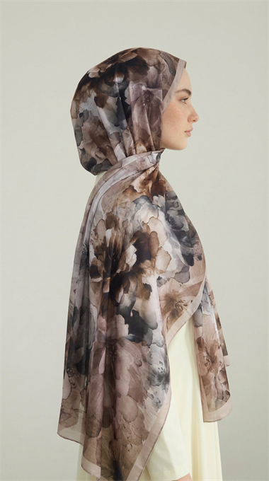 ÇİÇEK DESENLİ COTTON ŞAL -KAHVERENGİ / BEJ