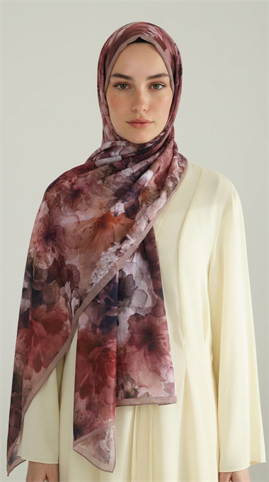 ÇİÇEK DESENLİ COTTON ŞAL - KAHVERENGİ / BEJ