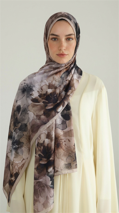 ÇİÇEK DESENLİ COTTON ŞAL -KAHVERENGİ / BEJ