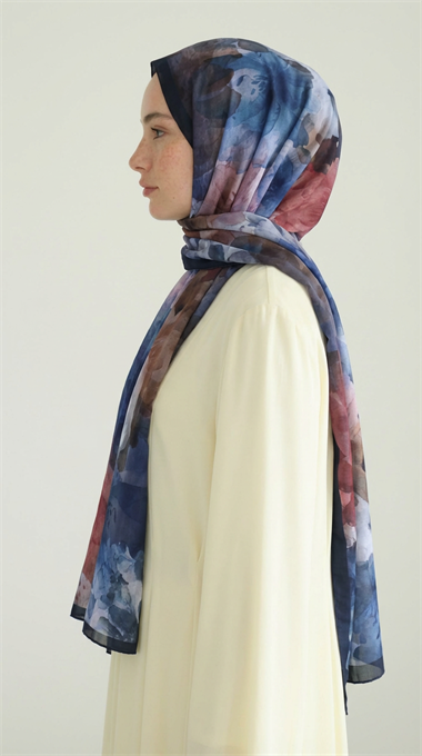 ÇİÇEK DESENLİ COTTON ŞAL - LACİVERT / BORDO 