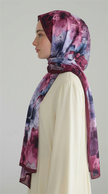 ÇİÇEK DESENLİ COTTON ŞAL - MAVİ / MOR 