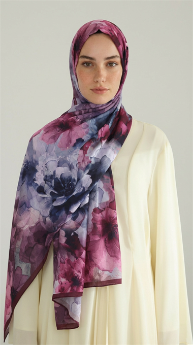 ÇİÇEK DESENLİ COTTON ŞAL - MAVİ / MOR 