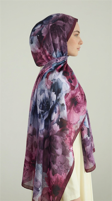 ÇİÇEK DESENLİ COTTON ŞAL - MAVİ / MOR 
