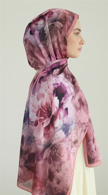 ÇİÇEK DESENLİ COTTON ŞAL -PEMBE