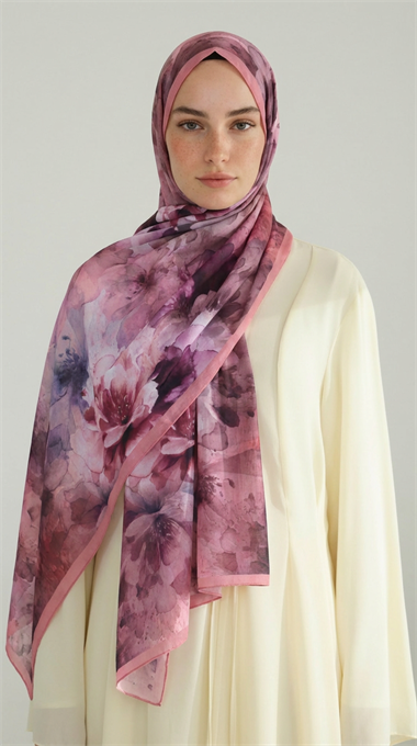 ÇİÇEK DESENLİ COTTON ŞAL -PEMBE
