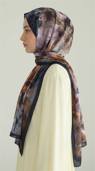 ÇİÇEK DESENLİ COTTON ŞAL - SİYAH / KAHVERENGİ