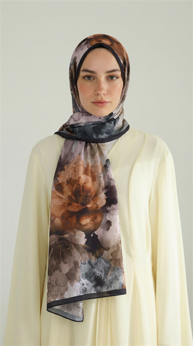 ÇİÇEK DESENLİ COTTON ŞAL - SİYAH / KAHVERENGİ