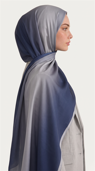 DEGRADE KUMLU ŞAL - LACİVERT / GRİ 