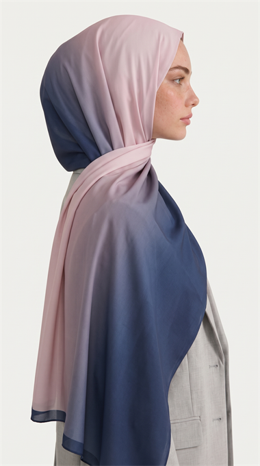 DEGRADE KUMLU ŞAL - LACİVERT / TOZ PEMBE 