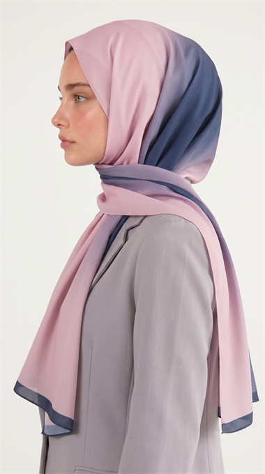 DEGRADE KUMLU ŞAL - LACİVERT / TOZ PEMBE 