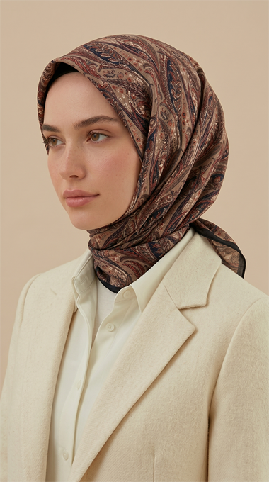 EFSUN DESENLİ 120*120 CM COTTON EŞARP - BEJ / KIRMIZI