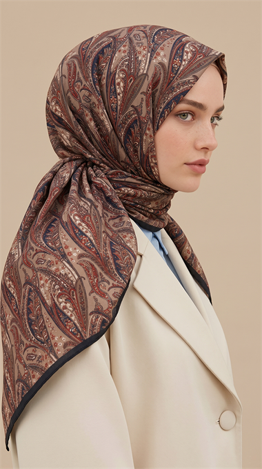 EFSUN DESENLİ 120*120 CM COTTON EŞARP - BEJ / KIRMIZI