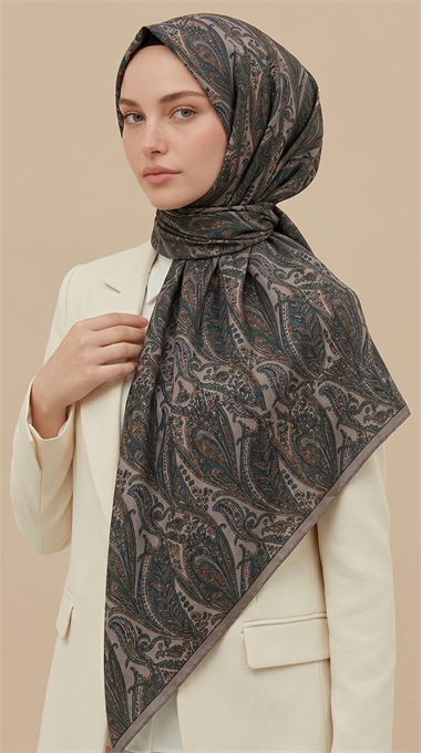 EFSUN DESENLİ 120*120 CM COTTON EŞARP - BEJ / YEŞİL