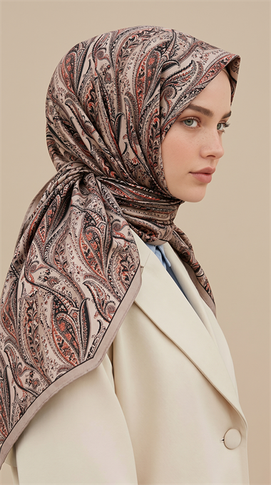 EFSUN DESENLİ 120*120 CM COTTON EŞARP - KREM / TURUNCU 