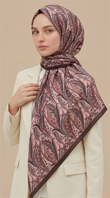 EFSUN DESENLİ 120*120 CM COTTON EŞARP - KAHVERENGİ / KREM